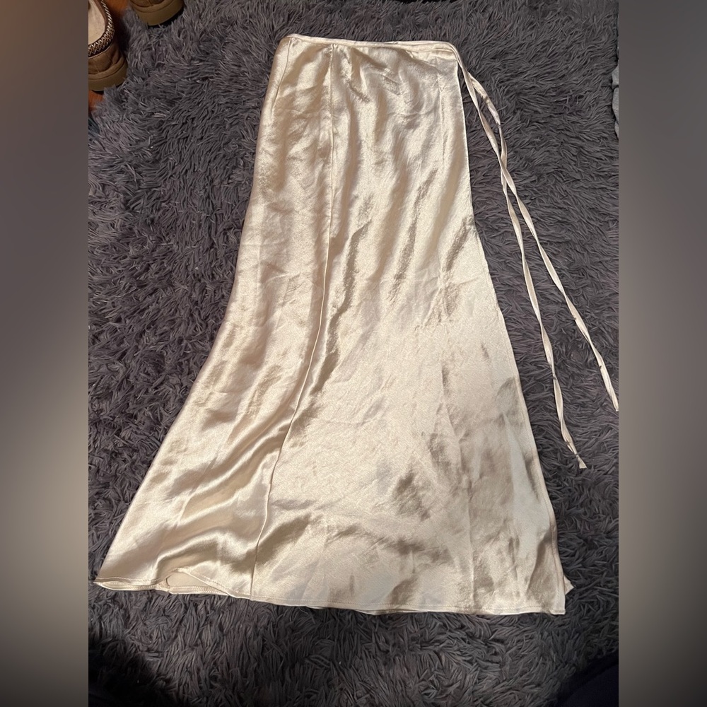 Silky Cream Bias-Cut Maxi Skirt